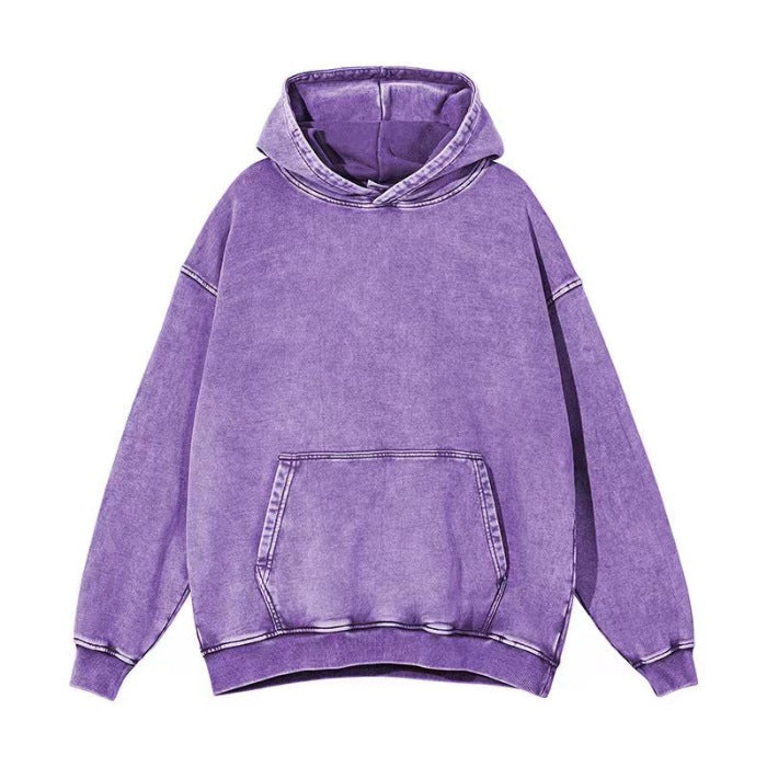 Wholesale Heavy Washed Distressed Plus Velvet Hooded Casual Retro Snowflake Clothes